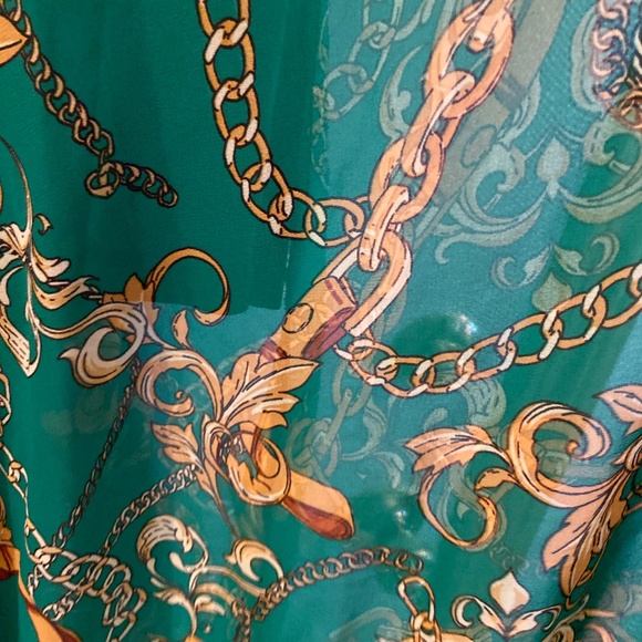 Green Baroque Scarf Print Sheer Maxi Skirt Gold Chain Regencycore Plus XL - Picture 5 of 7